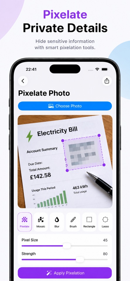 Official Photo Toolbox iPhone App Store screenshot showing its pixelation editor