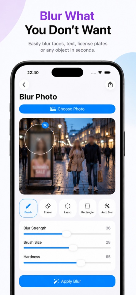 Official Photo Toolbox iPhone App Store screenshot showing its blur editor